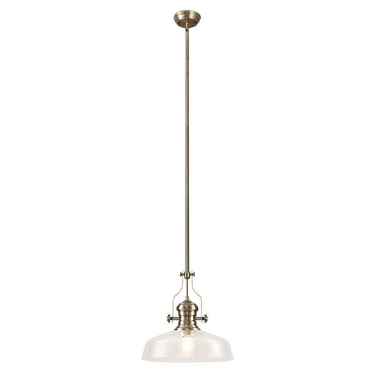 Luminosa Lighting - Dome Ceiling Pendant With 38cm Flat Round Shade, 1 x E27, Antique Brass, Clear Glass