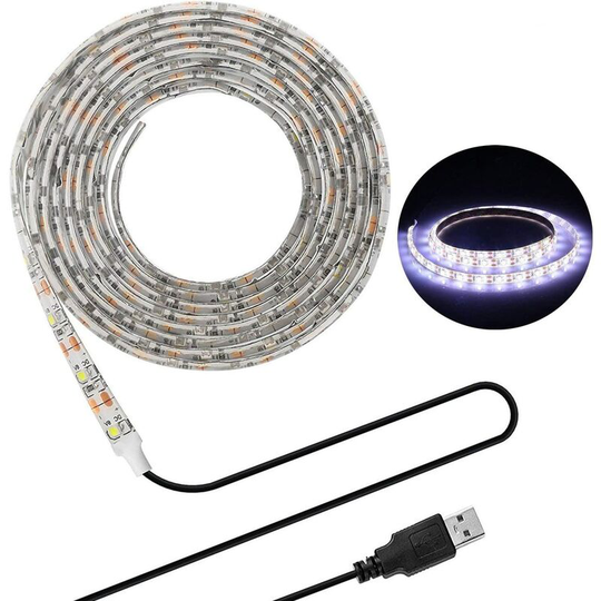 Aougo - Strip Light usb Power Led led Strip Lights, Waterproof 16.4ft smd 3528 5V Cool White, Desktop pc Screen Backlight, tv Backlight, Ribbon Light