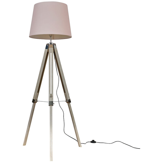 Clipper Tripod Floor Lamp in Light Wood with Large Aspen Shade - Pink