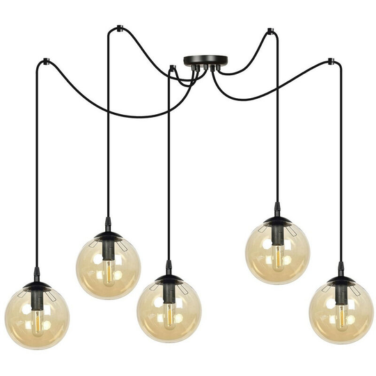 Emibig Lighting - Emibig Gigi Black Glass Globe Cluster Pendant Ceiling Light with Amber Glass Shades, 5x E14