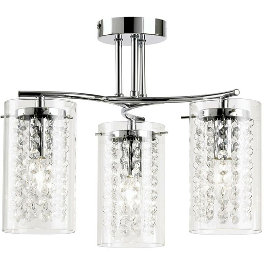 Endon Alda - 3 Light Semi Flush Multi Arm Ceiling Light Chrome, Clear Glass Drops, E14