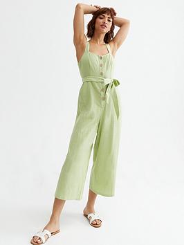 New Look Light Green Square Neck Crop Wide Leg Jumpsuit, Light Green, Size 6, Women