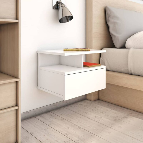 Floating Nightstands 2 pcs High Gloss White 40x31x27 cm Chipboard - White