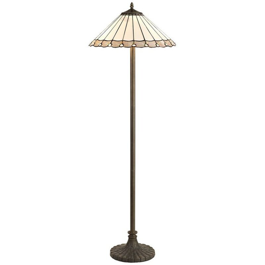 Luminosa Lighting - 2 Light Stepped Design Floor Lamp E27 With 40cm Tiffany Shade, Grey, Crystal, Aged Antique Brass