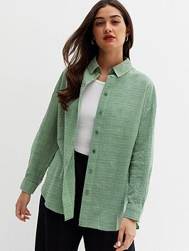New Look Light Green Textured Long Sleeve Oversized Shirt, Light Green, Size 10, Women