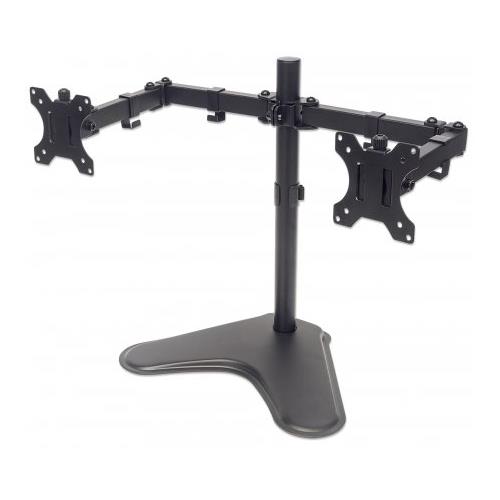 Manhattan TV & Monitor Mount Desk Double-Link Arms 2 screens Screen Sizes: 10-27" Black Stand Assembly Dual Screen VESA 75x75 to 100x100mm Max 8kg (each) Lifetime Warranty