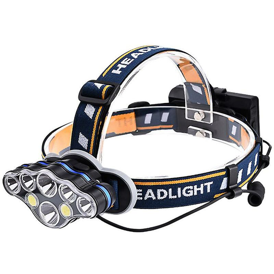 Rechargeable Headlamp, 8 LED Flashlight 18000 Lumens 8 Modes with USB Cable White Red Lights, Waterproof Headlamp