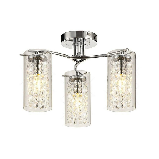 Semi Flush Ceiling Light, 3 x E14, Polished Chrome, Crystal, Glass - Luminosa Lighting