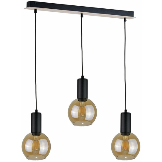 Keter Lighting - Keter Jantar Bar Pendant Ceiling Light Wood, 60cm, 3x E27