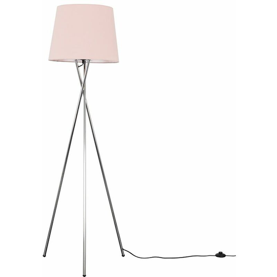 Floor Lamp Tripod Camden Light in Chrome with Tapered Lampshade - Pink