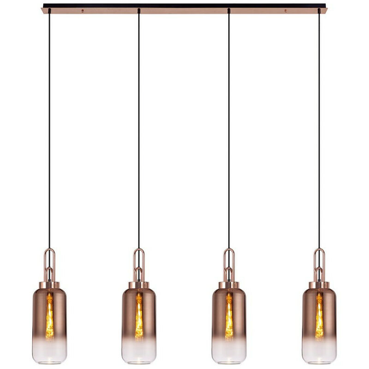 Luminosa Lighting - Luminosa Linear 4 Light Pendant E27 With 16cm Cylinder Glass, Copper, Clear Copper, Matt Black