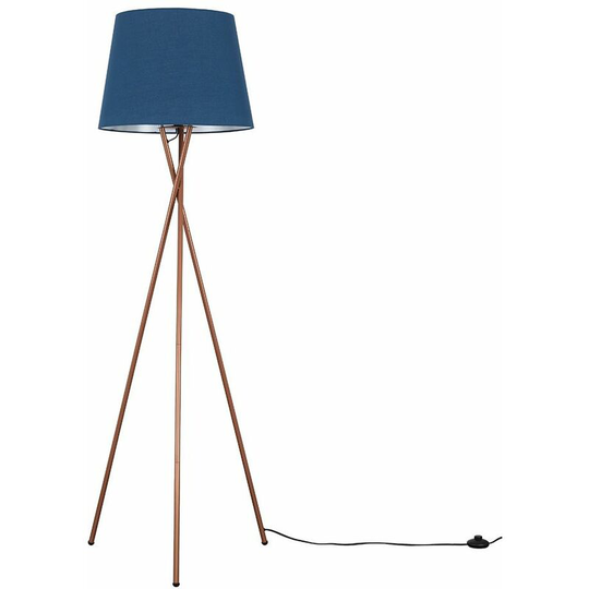 Floor Lamp Tripod Camden Light in Copper with Tapered Lampshade - Navy Blue