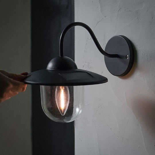 Vintage Style led Welcome Wall Light 24.5cm Solar Power | Downlighter Outdoor Garden - Black