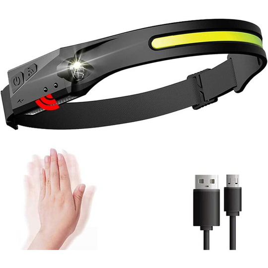 Aougo - Headlamp, usb Rechargeable Headlamp, 2 led 5-Mode cob Induction Headlamps, Waterproof Camping Lights for Adults, Lightweight Headlamp for