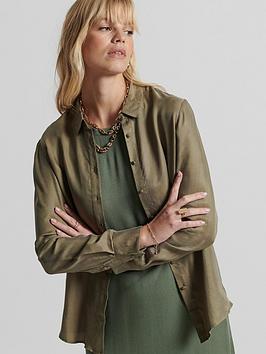 Superdry Studios L/s Cupro Shirt - Green, Green, Size 14, Women
