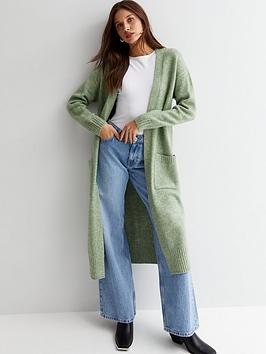 New Look Light Green Knit Pocket Front Maxi Cardigan, Light Green, Size Xs, Women