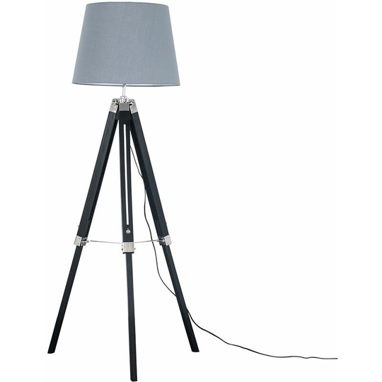 Tripod Floor Lamp Clipper Standing Light in Black with Tapered Shade - Grey