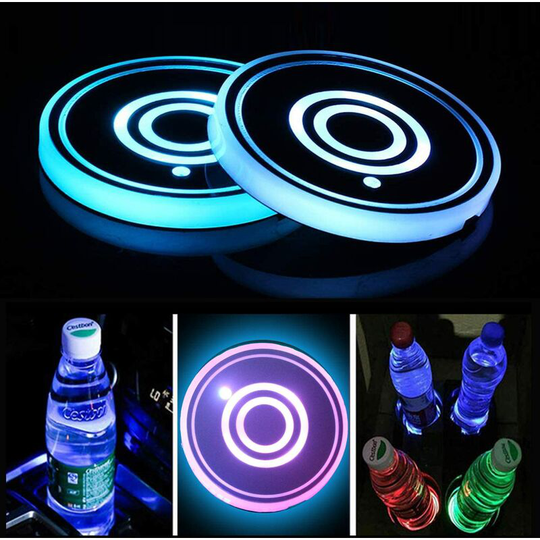 Aougo - Pack led Cup Holders, led Car Coasters with 7 Colors Luminescent Cup Pad, usb Charging Cup Mat for Drink Coaster Accessories, Interior Decor,