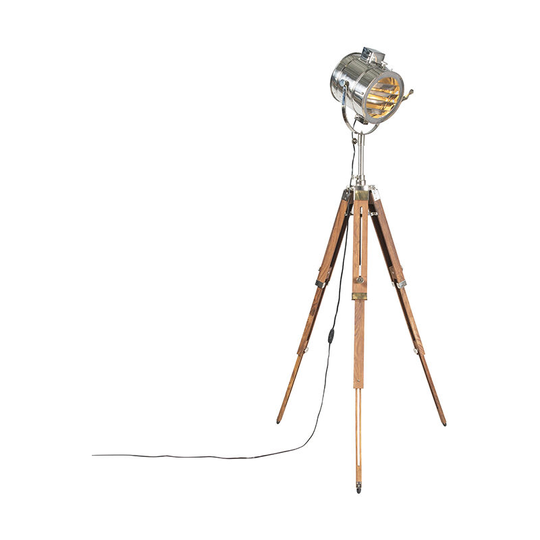 Tripod floor lamp wood with studio spot - Tripod Radiant - Chrome