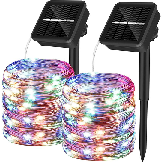 Aougo - Outdoor Solar String Lights 12m 100pcs led Solar Garden Light Copper Wire Solar String Lights 8 Patterns for Party, Garden, Wedding