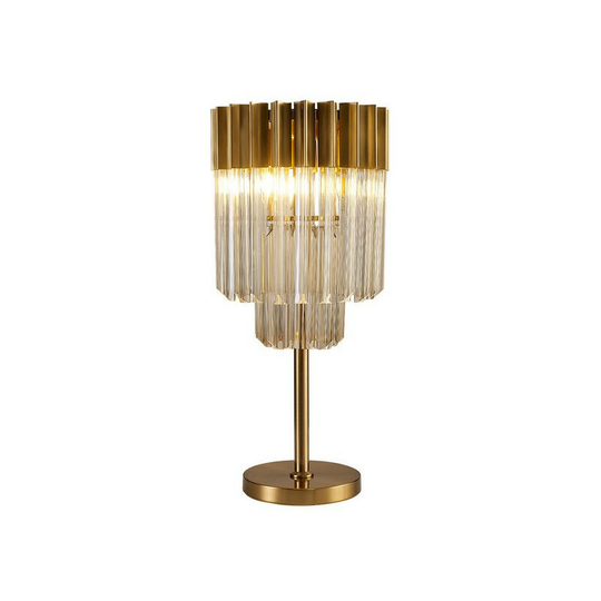 Luminosa Poland Table Lamp 3 Light E14, Brass, Cognac Sculpted Glass