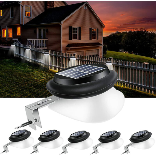 Aougo - 6 Pack Solar Lights Outdoor, 100lm IP55 White Garden Lights, Solar Fence Lights for Patio, Sidewalk, Yard, Garage, Avenue, Fence