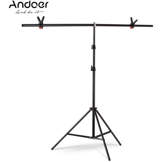 Andoer - 1.5 * 2m/4.9 * 6.5ft T-Shape Backdrop Stand Background Bracket Kit Aluminum Alloy Material Heavy Duty Portable Adjustable Height for