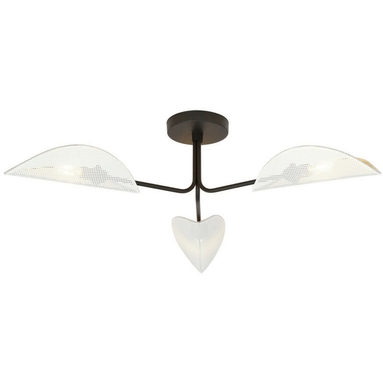 Emibig Gomez Black Multi Arm Semi Flush Ceiling light with White,Gold Fabric Shades, 3x E14