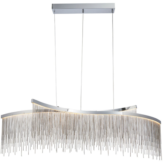 Endon Collection Lighting - Endon Orphelia led Curve Twin Bar Pendant Light Fine Silver Chain Waterfall Effect Polished Chrome, Warm White
