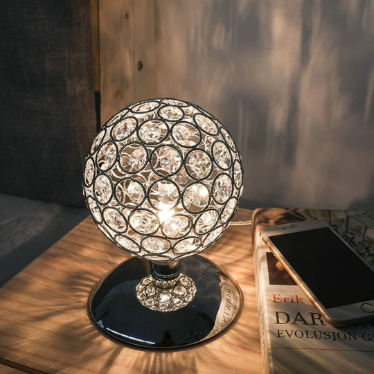 Aougo - Table Lamp for Living Room, Touch Control Crystal Table Lamp, Dimmable Bedside Lamp, G9 Silver Base, Modern Night Light Ball, Touch Sensor
