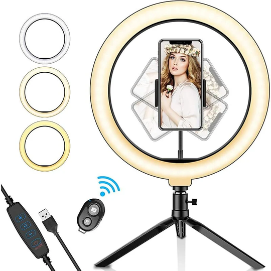 Denuotop - led Ring Light with Tripod, Ring Light 3 Colours Adjustable Brightness 360° Rotation with Bluetooth Remote Control for Photo/Youtube/Video