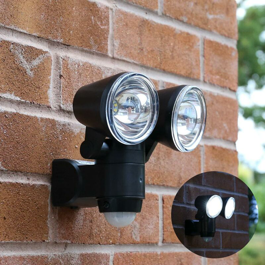 Battery Power Outdoor Security Twin Head Spot Light with pir Motion Sensor | Garden Welcome Wall