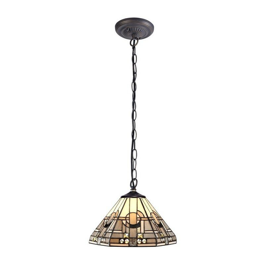 Luminosa Lighting - 1 Light Downlighter Ceiling Pendant E27 With 30cm Tiffany Shade, White, Grey, Black, Clear Crystal, Aged Antique Brass