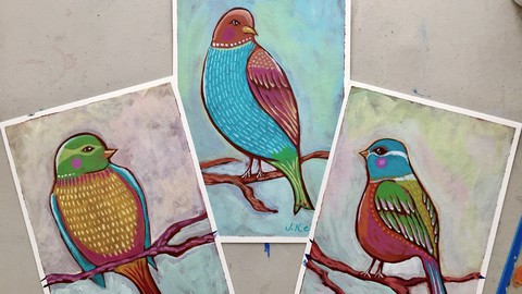 Whimsical Birds in Acrylic Paint