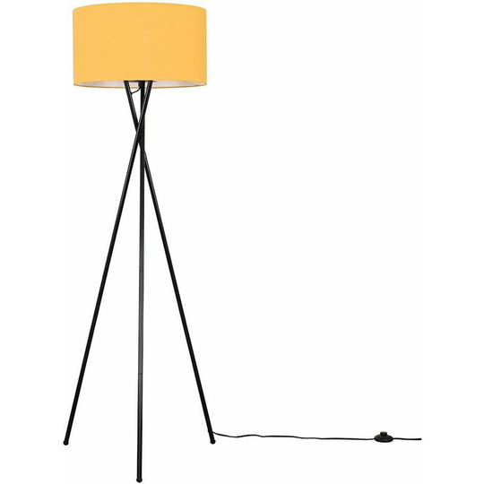 Floor Lamp Tripod Camden Light in Black with Cylinder Lampshade - Mustard + led Bulb
