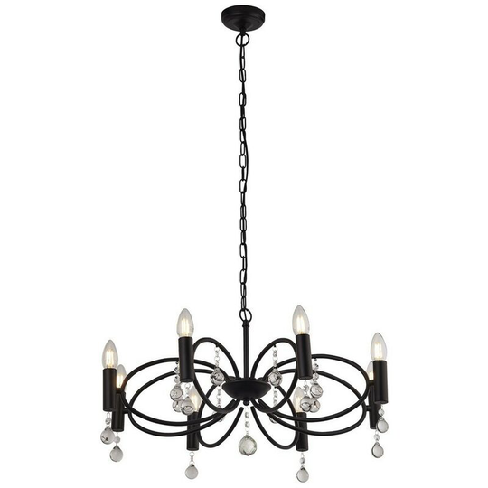 Searchlight infinity - 8 Light Ceiling Pendant - Black with Crystal Glass Detail