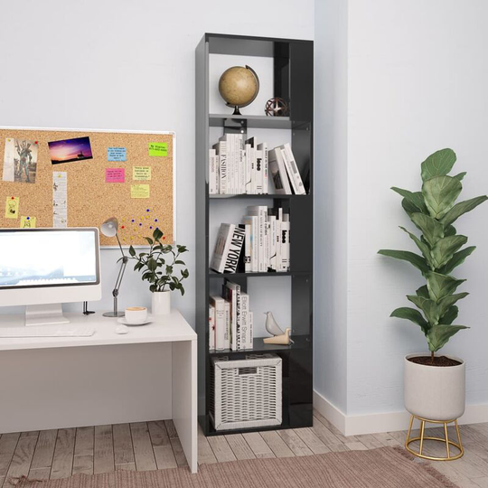 Devenirriche - Book Cabinet/Room Divider High Gloss Black 45x24x159 cm Chipboard - Black