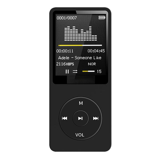 Portable MP3 Player 1.8 inch tft Screen Built-in Microphone Lithium Battery Support tf Card with fm Radio Voice Record Blue, Black - Black