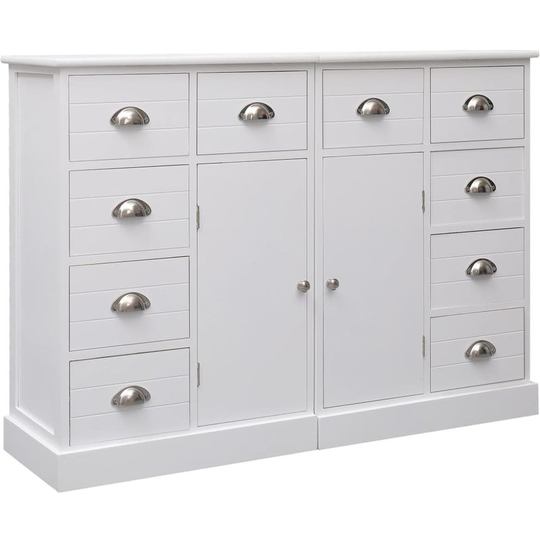 Sideboard with 10 Drawers White 113x30x79 cm Wood VD24716 - Hommoo