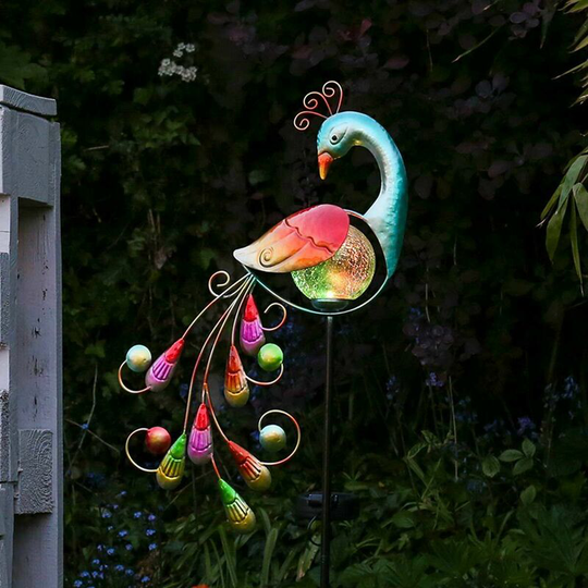 80cm Solar Power led Novelty Peacock Stake Light | Outdoor Garden Path - Multi Colour