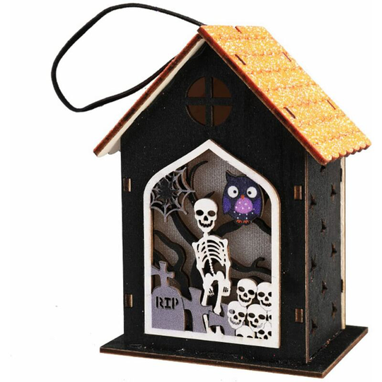 Halloween Lighted Decorations, Wooden Lighted Haunted House - led Lighted Halloween Village Houses for Room Party Outdoor Decoration Supplies