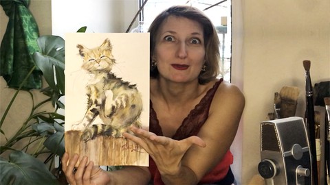 Watercolor Painting: Drawing and Painting a cute cat