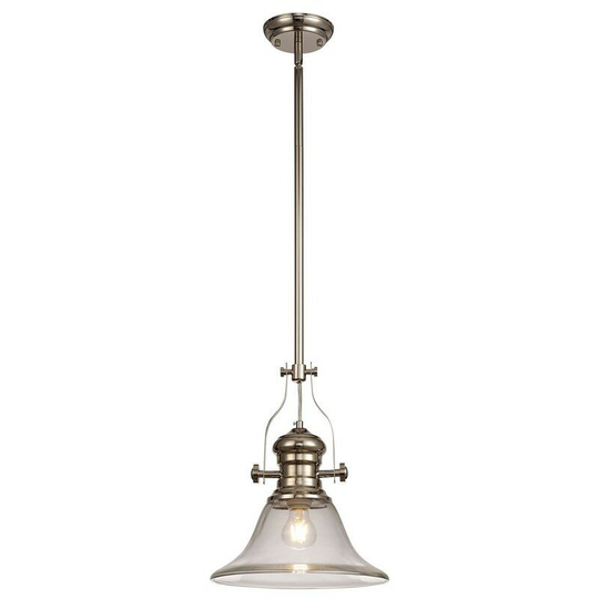 Luminosa Lighting - Telescopic Dome Ceiling Pendant E27 With 30cm Smooth Bell Glass Shade, Polished Nickel, Clear