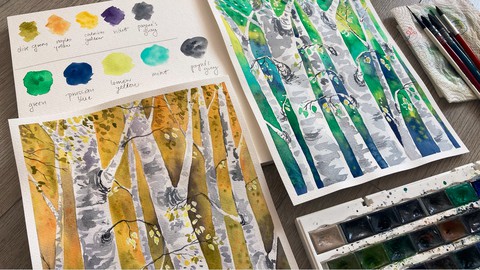 Watercolor Birch Trees - Negative Painting Technique