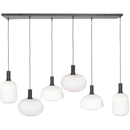 Sienna Verre Nervure Straight Bar Pendant Ceiling Light Matt Black