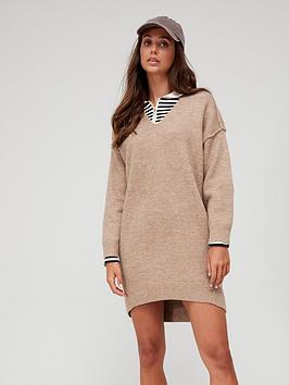 Superdry Studios Slouch V Knit Dress - Brown, Brown, Size 8, Women