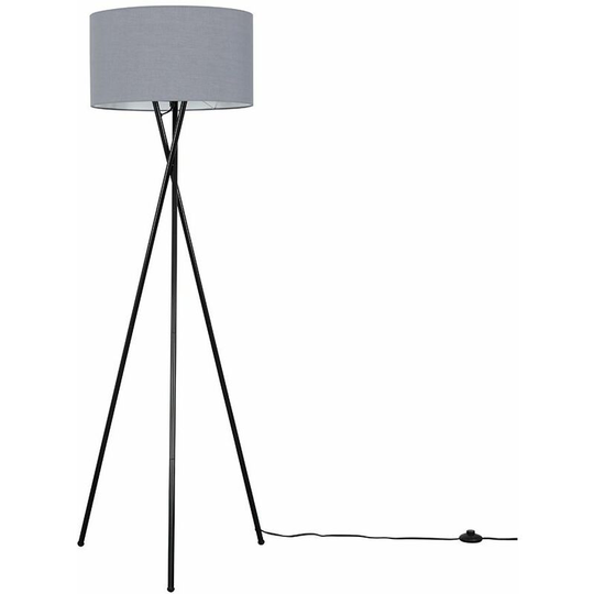 Floor Lamp Tripod Camden Light in Black with Cylinder Lampshade - Dark Grey + led Bulb