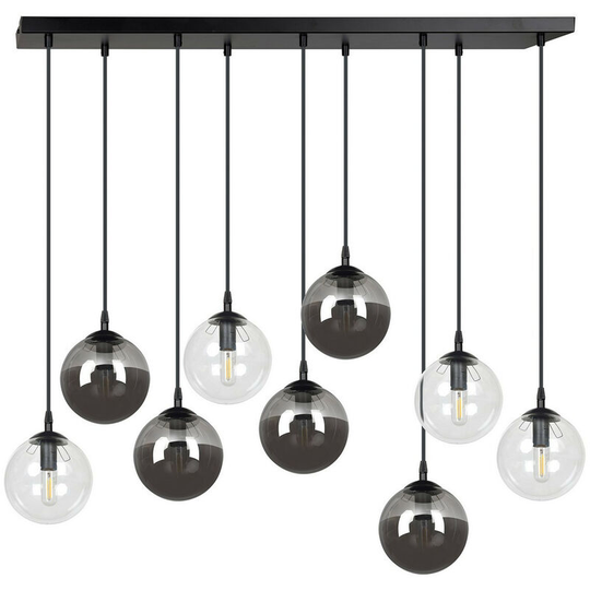 Emibig Lighting - Emibig Cosmo Black Globe Cluster Pendant Ceiling Light with Clear, Graphite Glass Shades, 9x E14