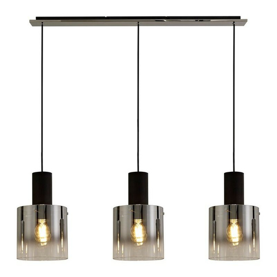 Luminosa Lighting - Linear Ceiling Pendant, 3 Light Adjustable E27, Black, Smoke Fade Glass