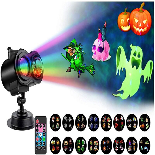 Perle Raregb - Christmas Halloween Projector led Lights, 16 Slides led Projector Lamp Double Projection Light Waterproof Outdoor Water Wave Projector